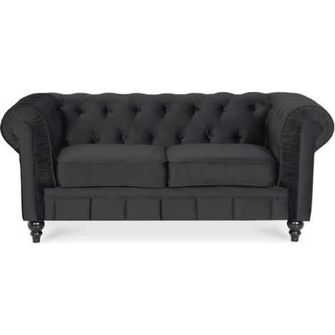 Canapé Chesterfield Velours 2 Places Altesse Noir