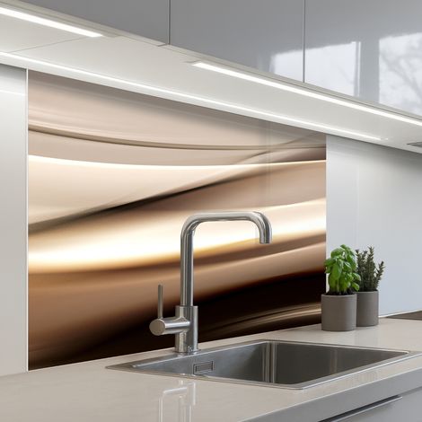REVETEMENT MURAL DE CUISINE, CRÉDENCE DE CUISINE Vagues - Abstrait - Beige chaud 100x80