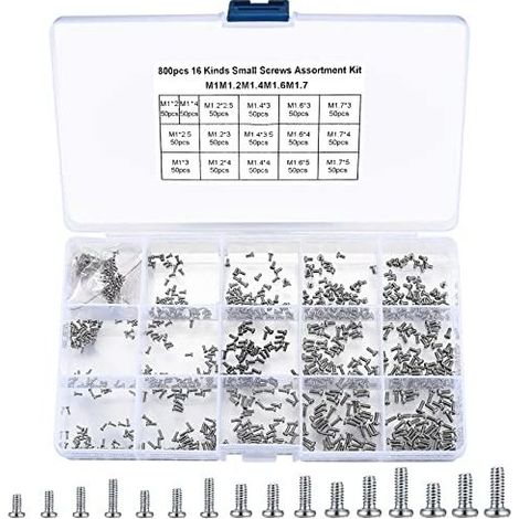 800 pezzi di micro viti assortite, set di mini viti, M1 M1.2 M1.4 M1.6 M1.7 piccole viti autonome per riparare occhiali, orologi, computer portatili - (1/5)