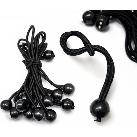 Gomas de Fijacion  Pack 12 uds  Bola diametro 27mm para Toldos, Camping y Jardin  Negro
