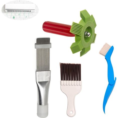 Juego de 4 cepillos para limpiar aire acondicionado, peine para aletas, condensador, cepillo plegable azul, herramienta de limpieza, herramienta para reparar congelamiento, peine multifuncional, limpi