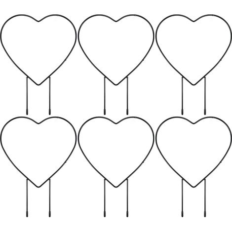 Lot de 6 tuteurs pour plantes grimpantes, treillis d'intérieur, treillis de jardin en forme de cœur pour support des plantes en pot, tuteurs en métal (1/4)
