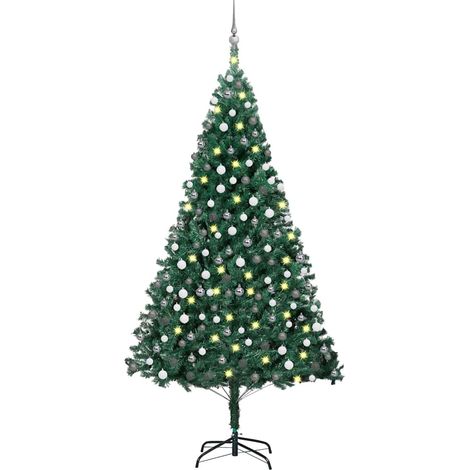 Künstlicher Weihnachtsbaum mit Beleuchtung & Kugeln Grün 210 cm
