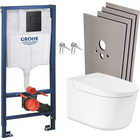 Grohe Pack WC Bâti-support RAPID SL + WC lavant suspendu Sensia Alpine + Plaque noire mate + Set habillage (RSLSENSIAKF0SB) (1/5)