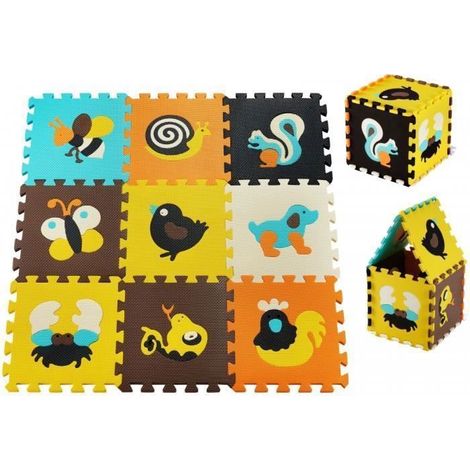 Tapis d'éveil bébé puzzle - Mousse EVA - 9 pièces - 90 x 90 x 1 cm