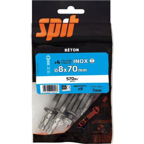 SPIT Lot de 4 goujons a bague acier SPIT, Diam.8 x L.70 mm