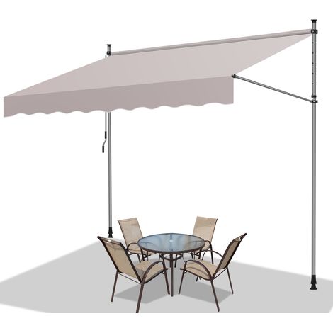 TolleTour Markise Klemmmarkise Balkonmarkise Beige mit Handkurbel ohne Bohren Sonnenschutz UV-Schutz und wasserfestund höhenverstellbar 300cm