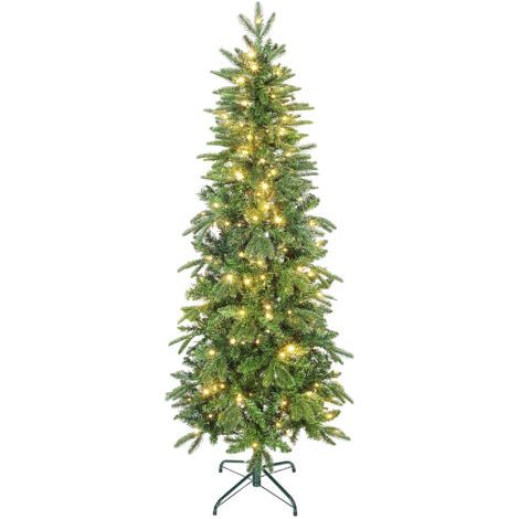 Sapin de Noël artificiel de 180 cm, ultra-fin, avec 200 lumières, 8 modes d'éclairage, 605 branches articulées, vert (1/5)