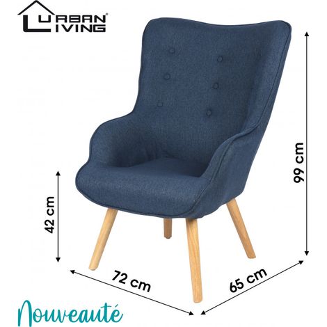 Fauteuil NOOR tissu - Bleu Denim - L 72 x P 65 H 99 - Livraison gratuite