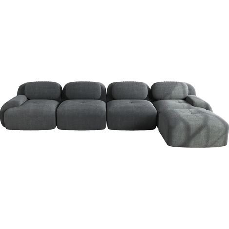 CHICFURN Divano angolare 388 x 178 x 70 cm in tessuto grigio, chaise longue, senza montaggio (1/5)