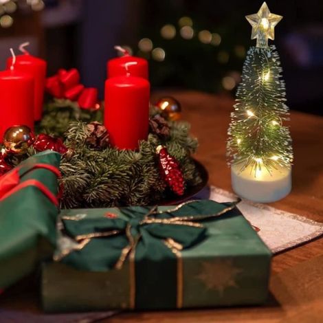 3 pièces de sapin de Noël de table pour la maison, mini sapin de Noël artificiel avec base, matériau en plastique pour lampe et fil (1/4)