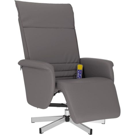 Massagesessel mit Vibrationsfunktion, drehbar, verstellbare Rückenlehne und Fußstütze, Kunstleder Grau (1/5)