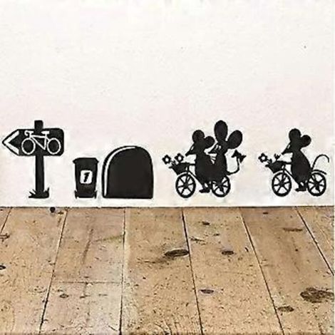 Sticker mural en vinyle pour plinthe, motif vélos et trous de souris, 28 cm x 7 cm. Décoration murale créative pour chambre, salon, bureau et électroménager. (1/5)