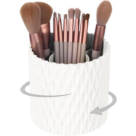Porte-pinceaux de maquillage rotatif 360° - Rangement multifonction pour bureau, pot de rangement pour stylos, rouges à lèvres, peigne et outils de beauté, blanc vanité (1/5)