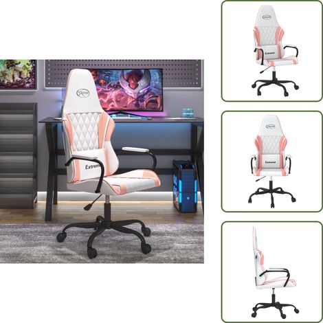 Chaise de jeu avec accoudoirs - vidaXL Chaise de jeu Blanc et rose Similicuir - Chaise de jeu avec roulettes (1/5)