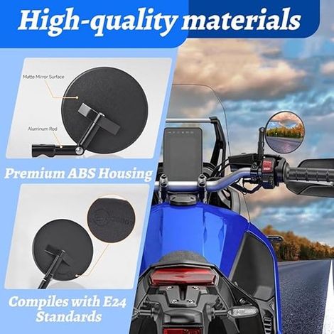 Espejos retrovisores laterales redondos，delgados y convexos para motocicletas，que incluyen soporte y herramientas de montaje
