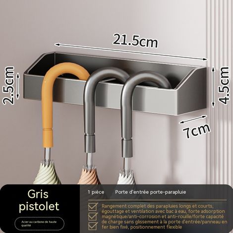 Support magnétique pour parapluie, sans perçage, avec bac égouttoir, pour parapluies à long manche, antirouille - gris