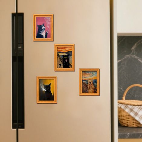 Un ensemble de 4 cadres magnétiques en bois amusants pour réfrigérateur, parfaits pour décorer votre maison, votre cuisine ou votre bureau. (1/5)
