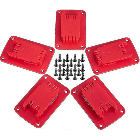 Lot de 5 supports d'outils pour outils Milwaukee M18, également compatibles avec les supports de perceuses Dewalt 20 V et 12 V, crochet (lot de 5, rouge) (1/4)