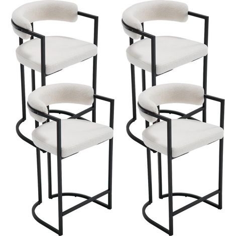Barhocker 4er Set mit Kunstfell, Metallgestell, Rückenlehne, Weiß (1/5)