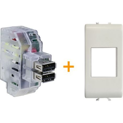 Fanton caricatore doppia presa USB AA 5V 2,4A Compatibile Gewiss Serie Chorus Bianco Satinato