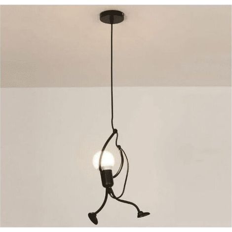 Moderne Suspension Créatif fer Gens Dessin animé Conception Lampe suspendue pour Des Enfants Chambre Chevet Salon Grenier noir-- (1/4)