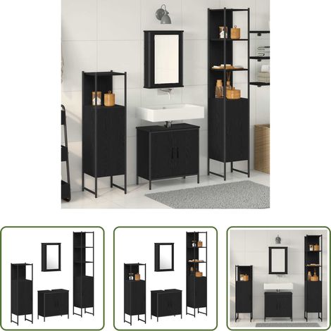 Spiegelschrank - Badezimmermöbel-Set mit Regal 4 pcs Schwarz Holzwerkstoff (1/5)