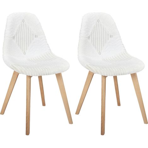 ROHAN - Lot de 2 Chaises Imitation Laine Motif Patchwork Blanc (1/5)