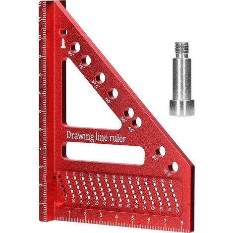 Multi-Angle Carpenter's Square, Multifunctional, Lightweight Aluminum Alloy, 22.5°-80°, with Deep Hole Marker, Ideal for Marking, for Carpenters and Engineers, Red (1/5)