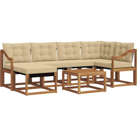 Outdoor Sofa Set with Cushion 7 pcs Natural and Beige vidaXL