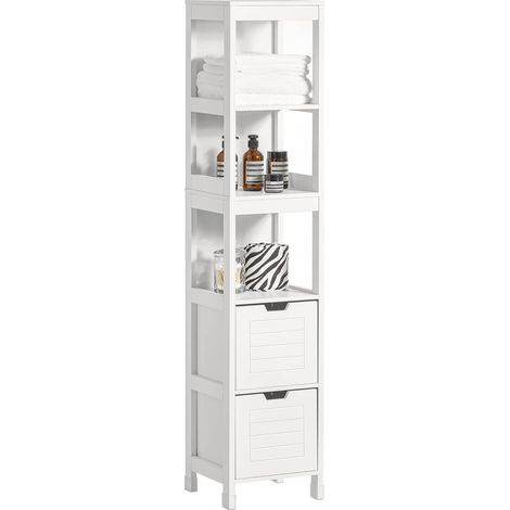 SoBuy Tall Bathroom Storage Cabinet with 3 Shelves and 2 Drawers FRG126-W