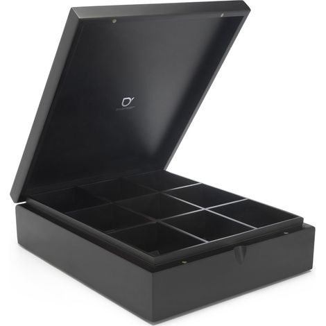 Boite a The, Boîte Rangement en Bois, 9 Compartiments - Noir (1/4)