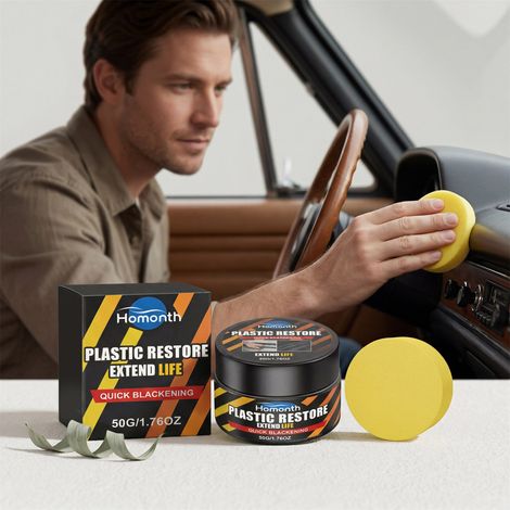 Kunststoff-Reinigungs- und Pflegecreme für die Autoinnenreinigung, -aufbereitung, sanfter Schutzfilm, tägliche Pflege – 50 g + 1 Schwamm -- BIEMMEDUE (1/5)