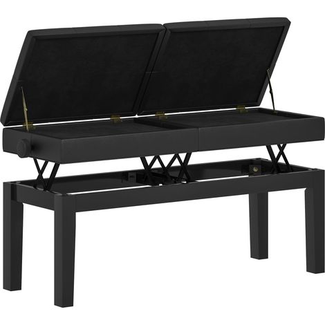 Banc de piano, tabouret de piano, similicuir, assise double réglable, espace de rangement, noir avec assise confortable et rangement intérieur idéal pour salon, chambre à coucher ou bureau (1/5)