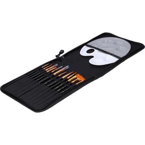 Ensemble de 12 pinceaux en fibres de nylon pour peinture aquarelle et huile, avec étui et palette. TYP317 Noir (1/5)