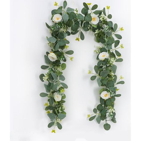 Guirlande Fausse Rose - Plante Artificielle Vertes pour Décoration Intérieure - Pour Porte Escalier Mur Bureau - 189 cm - 1 Pièce (1/4)