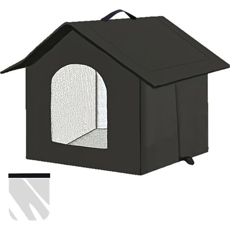 Outdoor Cat Kennel, Winter Resistant Waterproof Cat Kennel with Removable Transparent Curtain, Medium, Black (1/5)