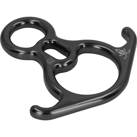 Abseilplatte aus Aluminiumlegierung, Zugfestigkeit 40 kN, in Form eines Stierhorns, zum Klettern, Sicherheitsausrüstung, schwarz. (1/5)