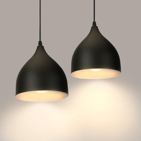 Pendant Light Fixture, Modern Hanging Lights with Lampshade, Industrial Dome Chandelier for Kitchen Island (2X Black)