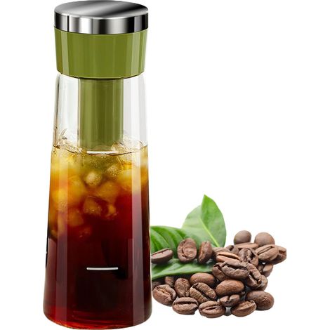 Cafetière à infusion à froid JeiibrZui - 750 ml - Bouteille en verre portable avec filtre en acier inoxydable - Conception anti-fuite pour la maison et le bureau (1/5)