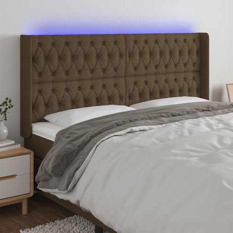 vidaXL Tête de lit à LED Marron foncé 183x16x118/128 cm Tissu (1/5)