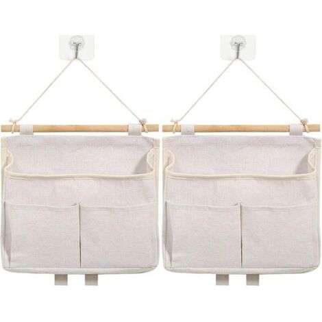 2 Pièces Sac de Rangement Suspendu, Organisateur Mural avec Poche et Crochets, Pliable pour Chambre, Salle de Bain, Bureau, Cuisine (Beige)