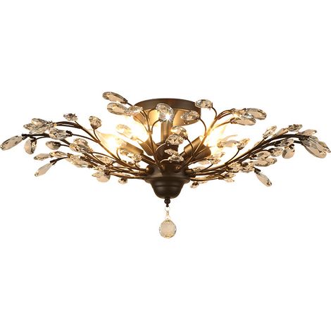 Plafonnier cristal noir – 4 feux – 60x30 cm – Lumière blanche – Vintage – Intérieur