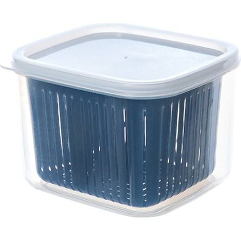 Boîte de rangement bleue pour réfrigérateur, bac à légumes égouttoir, organisateur alimentaire de cuisine avec couvercle