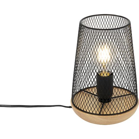 QAZQA Lampada da tavolo bosk - Design - Acciaio,Legno - Nero/Marrone - Tondo Max. 1 x Watt