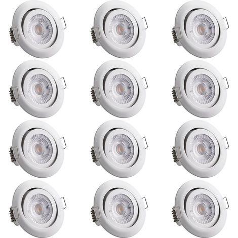 Spot LED Encastrable 5W 400Lumen 3000K Réglable Blanc Chaud Spot Led Extra Plat Pour Salle de Bain Cuisine Salon Couloir-Set de 12 pièces blanc (1/5)