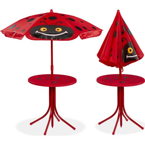 Salon de jardin pour enfant avec parasol pliant dimensions 49,5 x 49,5 cm usage extérieur design original en plastique rose (1/5)