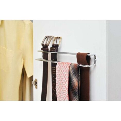 Belt holder and wall-mounted tie storage, dressing room storage accessory, Metal, 36x5x4.5 cm, Silver (1/4)