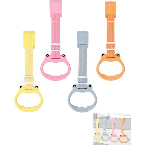 4 Pièces Anneaux de Main Courante pour Parc Bébé, en Gris, Orange, Jaune et Rose, avec sangle réglable, aides pour se Lever et Entraînement à l'Équilibre, accessoires pour Lit et Parc Enfant (1/5)