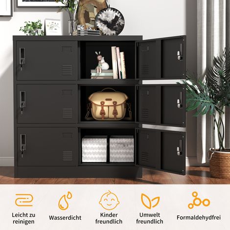 Armoire métallique 6 portes pour bureau, salle de sport, école et maison – rangement sécurisé avec porte-cartes, noir, H 100 x L 90 x P 40 cm. (1/5)